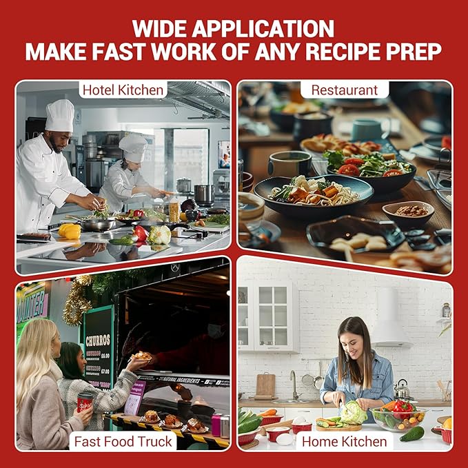 HarmoHaby Commercial Food Processor with 5 Blades, Electric Vegetable Slicer & Chopper for Restaurant Kitchen - Stainless Steel Multifunctional Shredder, Slicer