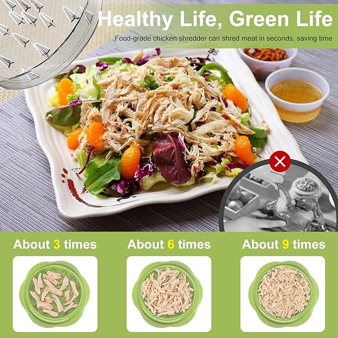Chicken Shredder Tool Twist Large Meat Shredder with Brush&Fork, Matcha