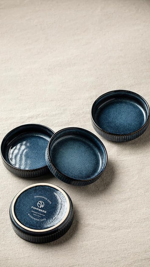 famiware Ceramic Soy Sauce Dish, 4oz Dipping Bowls Set of 6, Nebulas Blue