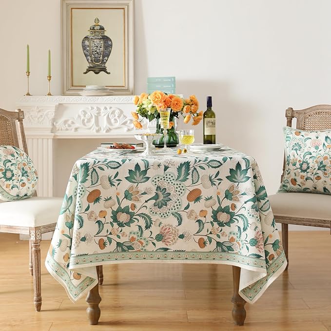 patdrea Vintage French Linen Tablecloth,Rectangular,94"x63"-Tree Life