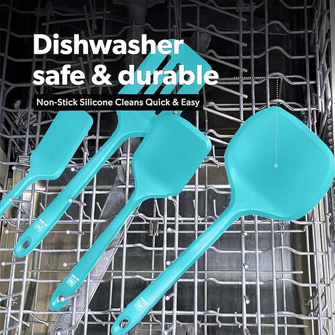 DI ORO Silicone Turner Spatula Set - 600F Heat Resistant, 4-Pc Teal