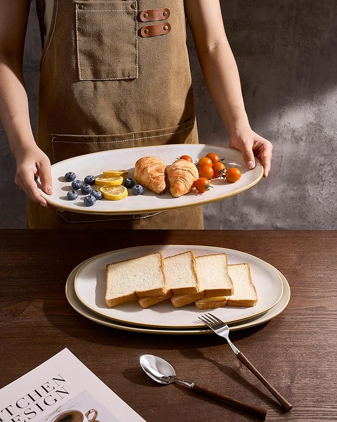 famiware Serving Platters Set of 3 Sizes - Oval, Cappuccino White
