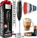 Zulay Kitchen Powerful Milk Frother Wand With Duracell Batteries - Ultra Fast Handheld Drink Mixer - Electric Whisk Foam Maker for Coffee, Lattes, Cappuccino & Matcha - Double Whisk - Metallic Black