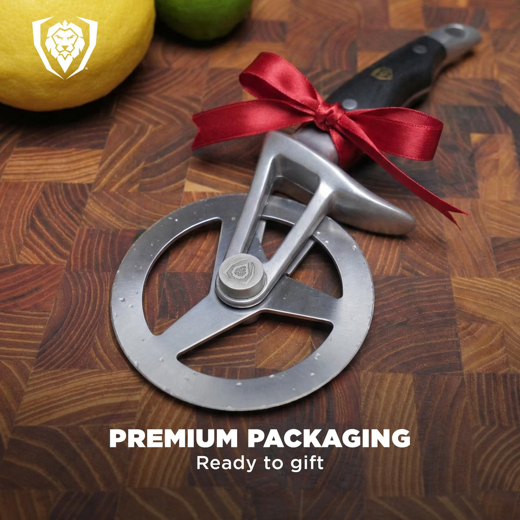 Dalstrong Orbit Razor Pizza Cutter Wheel — 2mm #304 Stainless, Tri-Spoke Rotary, G-10 Handle — For Homemade Pizza, Flatbread, Quesadillas, Pastry & Dough — Thumb Guard + Sheath Included
