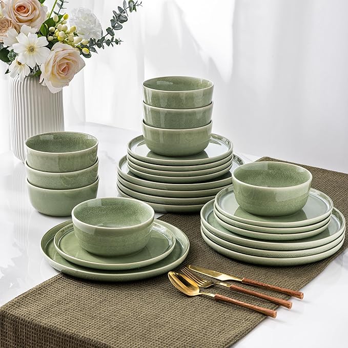 AmorArc Stoneware Dinnerware Sets for 6, 18Pcs Plates and Bowls Sets Dishes