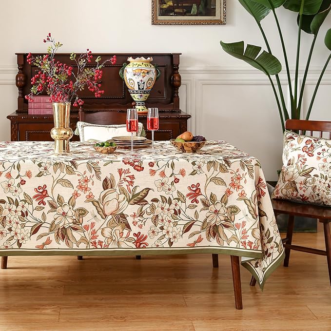 ISAENNE Designer Vintage Linen Rectangular Tablecloth,118"x67"-Grace A