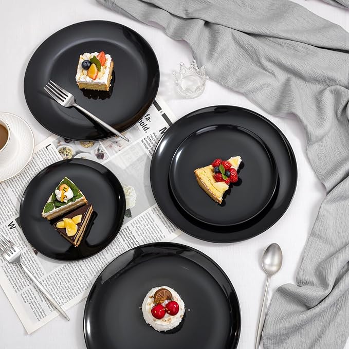 PULOTE 60 PCS Black Plastic Plates - Include 30 Dinner and 30 Dessert Plates, Black Disposable for Party,Birthday & Graduation