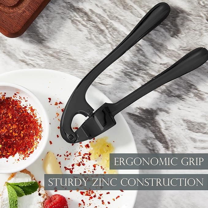 Premium Garlic Press, Professional Garlic Mincer, Easy to Squeeze and Clean, Rust Proof, Efficient Ginger Crusher - Black