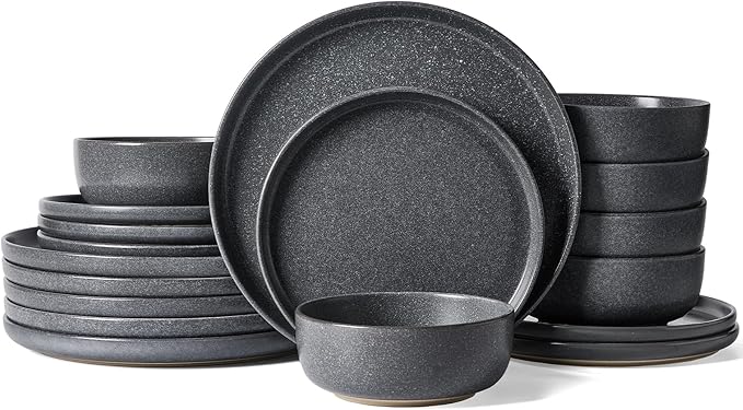 Famiware Milkyway 18-Piece Stoneware Dinnerware Set, Matte Dark Charcoal