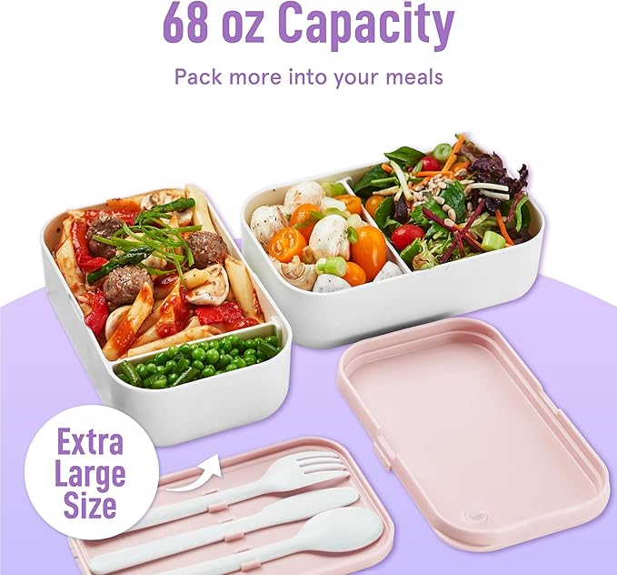 KARRICO Double Premium Bento Box Adult, 67oz, Portion Control, Dusty Pink