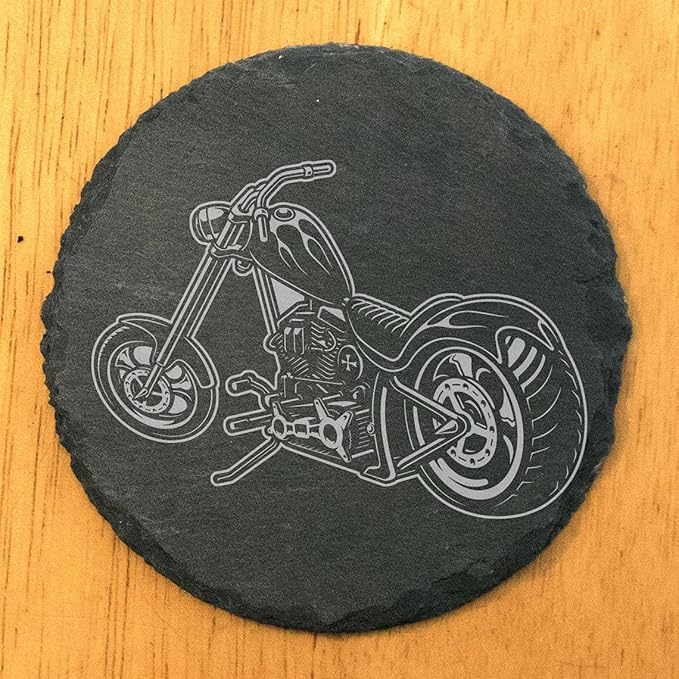Decorative Chopper Motorcycle Slate Coasters Set of 8 – Round – USA Made