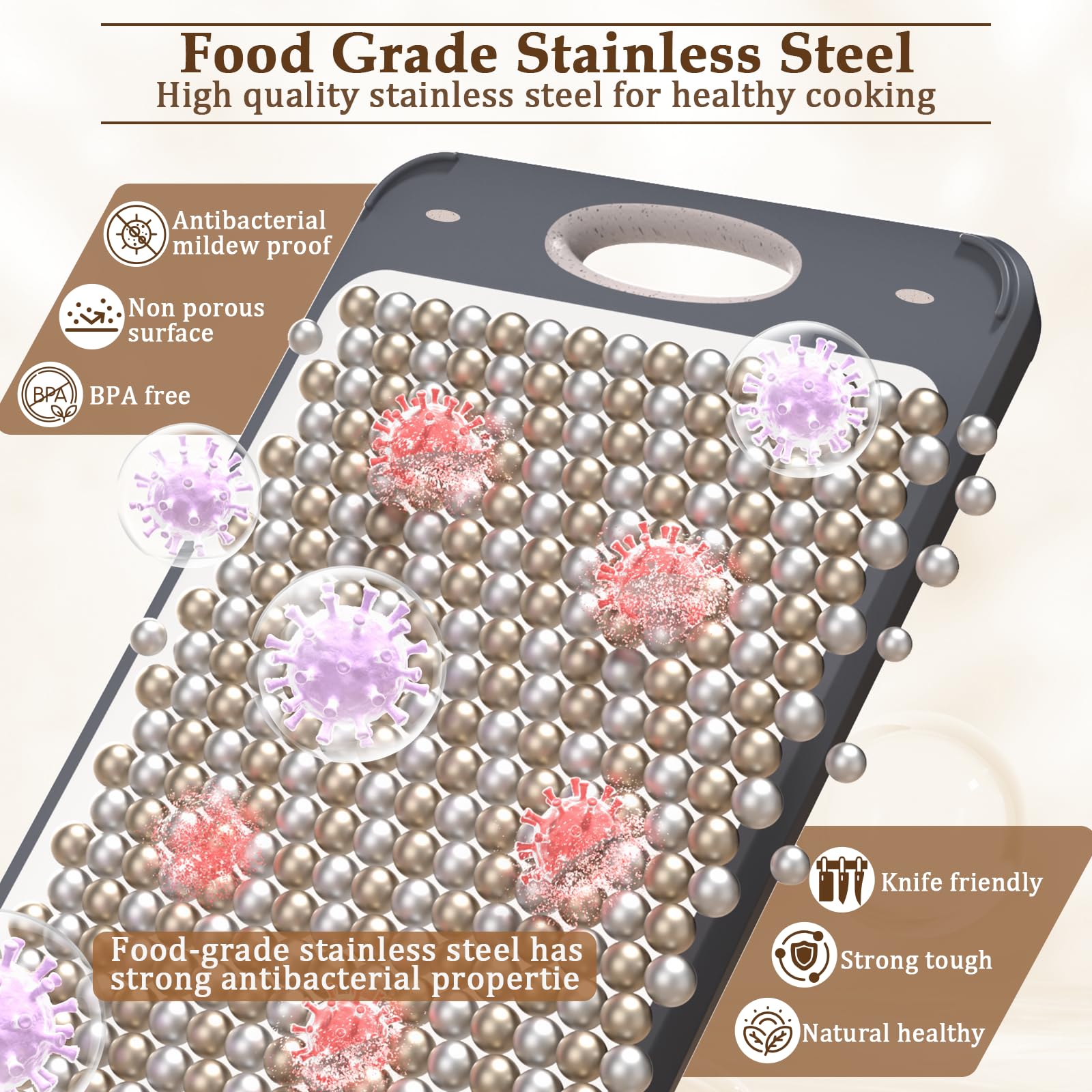 GUANCI Stainless Steel Cutting Board for Kitchen, Non Toxic 2-in-1 Double Sided Design, 304 Food Grade Stainless Steel & Wheat Straw PP, Durable Chopping Board for Meat & Vegetables, 14×9.6 Inch