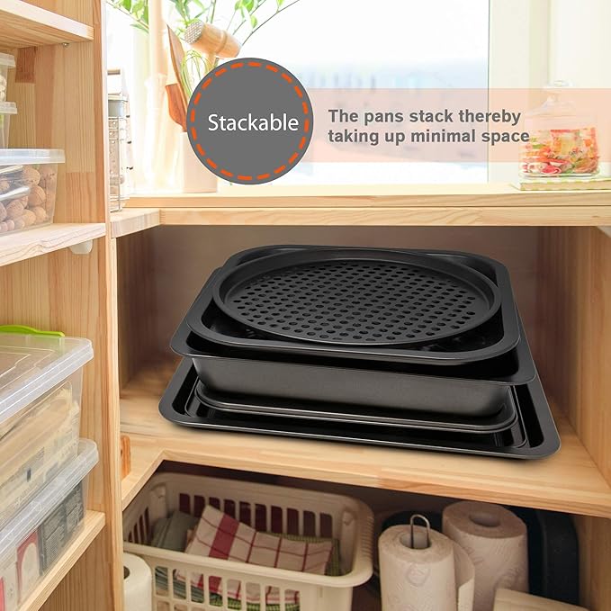PERLLI Non-Stick 10-Piece Bakeware Set – Carbon Steel with Even Heat Distribution, Oven Safe to 446°F, BPA-Free, Dishwasher Safe, Stackable Baking Tools for Easy Storage and Everyday Cooking - Gray