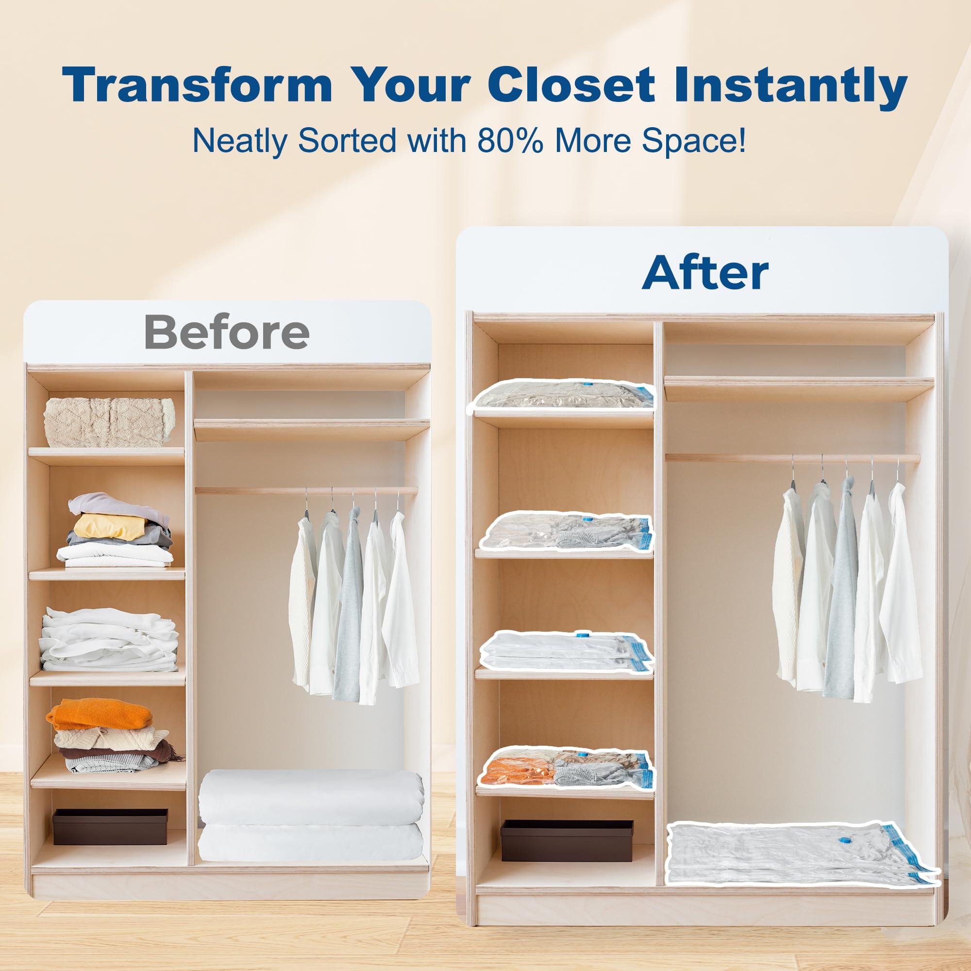 HOUSE DAY 10 Large Vacuum Storage Bags with Pump,Space Saving Vacuum Seal Bags For Clothing Travel, Vacuum Storage Bags For Clothes, Comforters, Blankets, Pillows, Moving, Reusable & Durable,Hand Pump