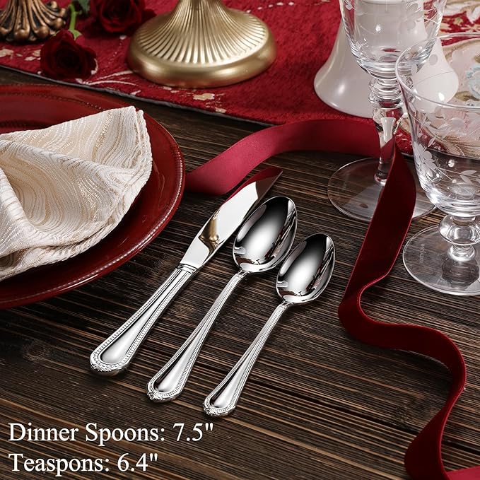 KEAWELL Pearl Edge 4-Piece 7.56-Inch Spoons (Silver, 7.56" Dinner Spoons)