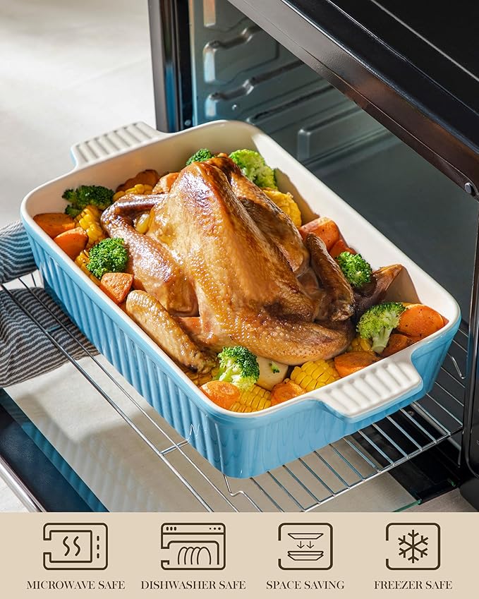 MALACASA 4.4 QT Ceramic Casserole Dishes for Oven, 9x13 Baking Dishes, Blue