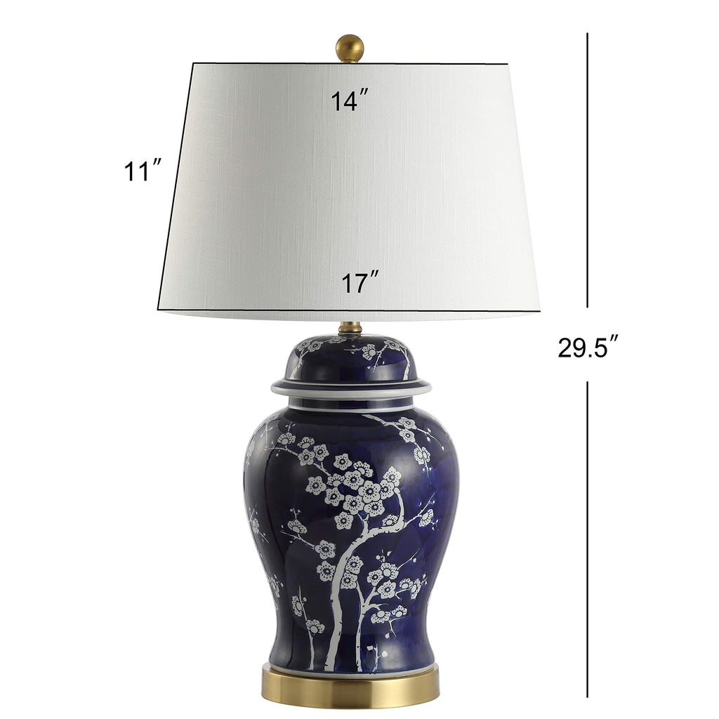 JONATHAN Y Gracie Ceramic Ginger Jar Table Lamp 29.5", White/Navy