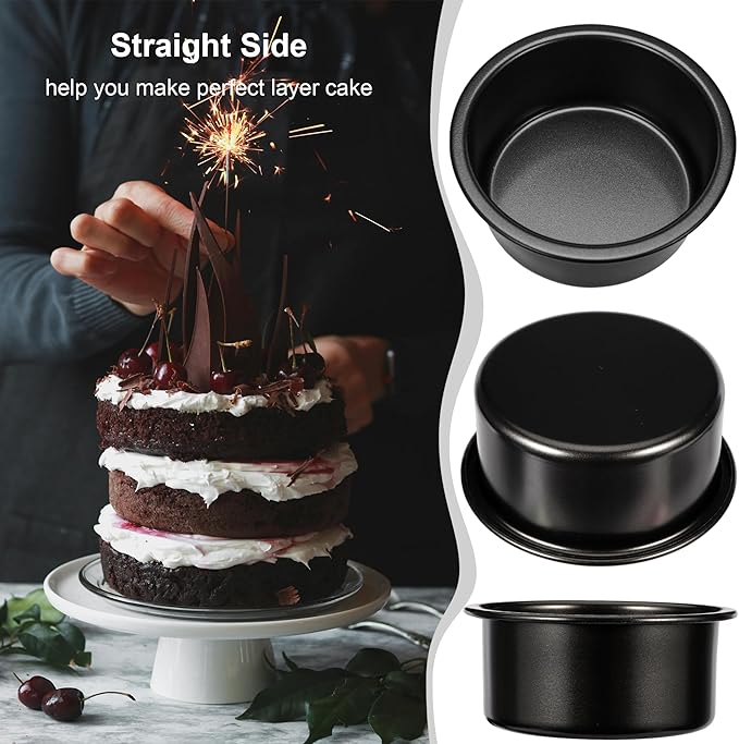 4 Inch Cake Pan, 3PCS Nonstick Small Cake Pans with 100PCS Parchment Paper