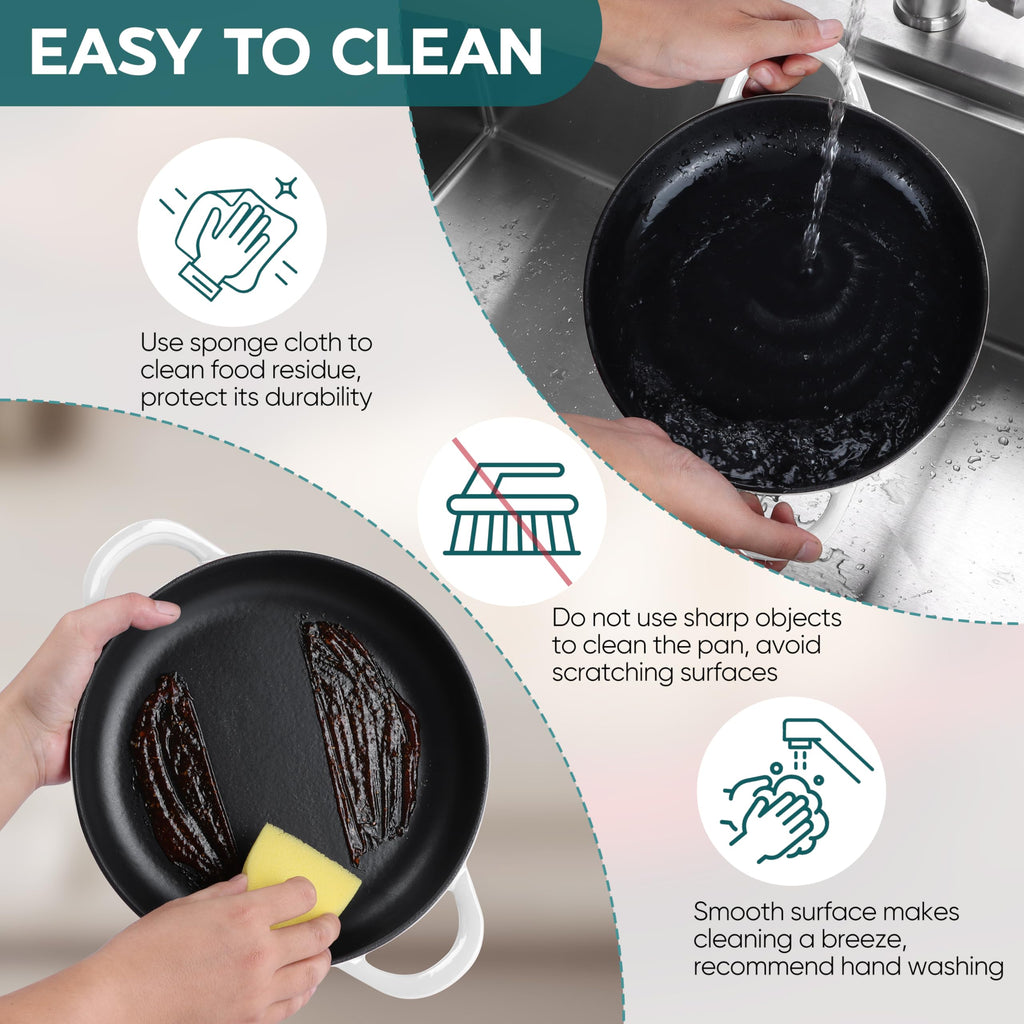 E-far Dutch Oven for Sourdough Bread Baking, 6 Qt Round Enameled Cast Iron Dutch Oven for Homemade Artisan Bread, Dome Lid & Shallow Base, Matte Black Interior & Durable, Oven-Safe to 500℉, White