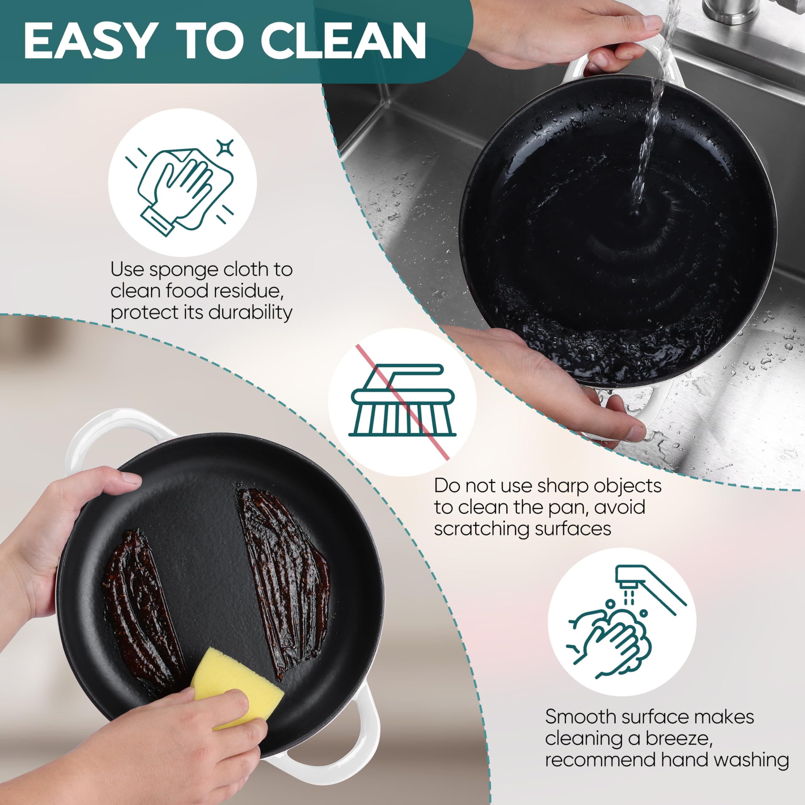 E-far Dutch Oven for Sourdough Bread Baking, 6 Qt Round Enameled Cast Iron Dutch Oven for Homemade Artisan Bread, Dome Lid & Shallow Base, Matte Black Interior & Durable, Oven-Safe to 500℉, White