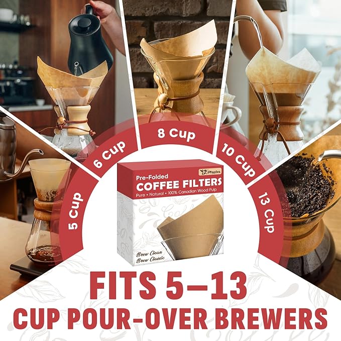 Phyyixs Pre-Folded Unbleached Cone Coffee Filters – Premium Thick Paper, Compatible with Pour-Over Coffee Makers (240 Filters)