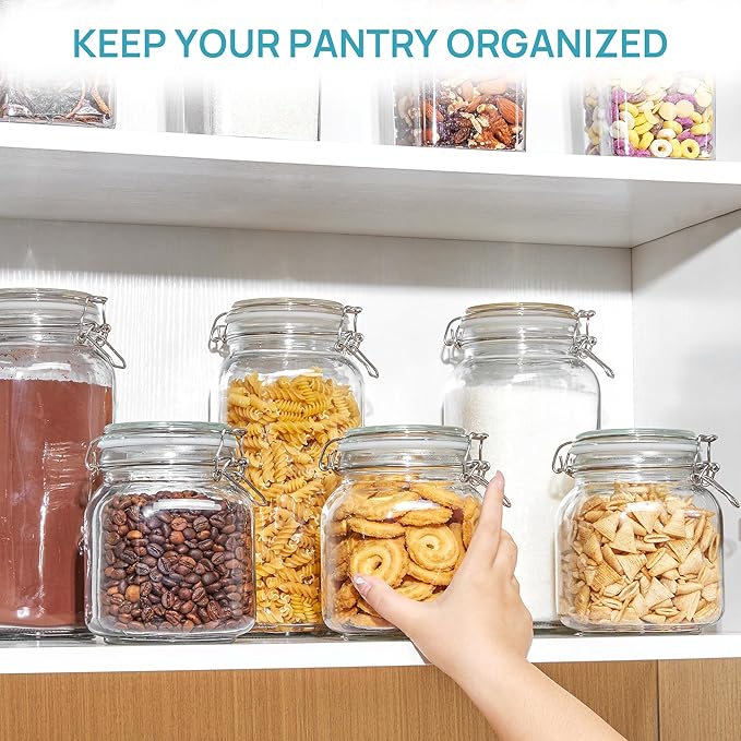 Vtopmart 78oz Glass Food Storage Jars with Airtight Clamp Lids, 3 Pack