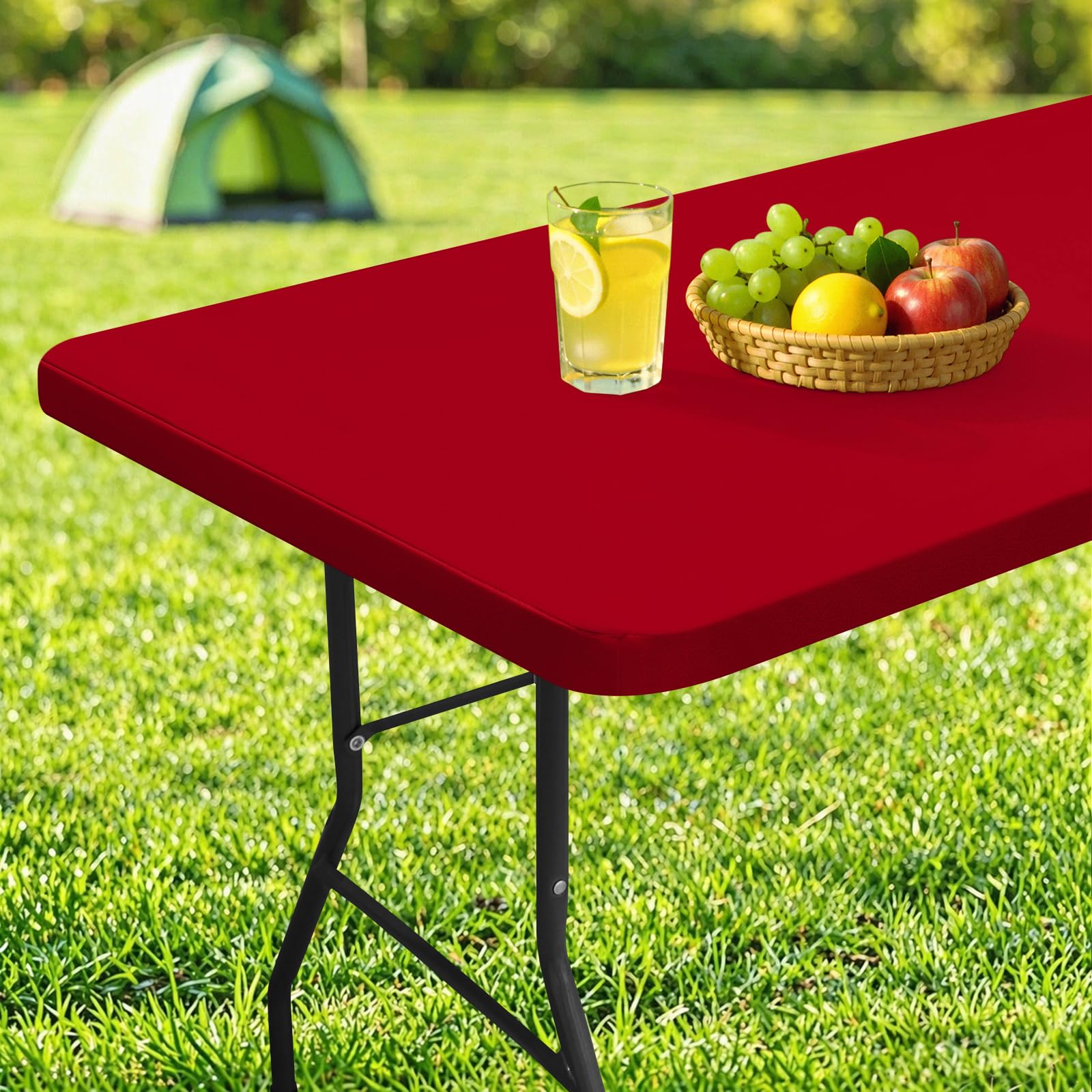 homing Rectangle Table Cloth Cover, Water-Resistant Polyester Elastic Fitted Tablecloth, Fits for 8 Foot Folding Tables, Washable Table Protector for Picnic, Camping, Outdoor (Red, 30" x 96")
