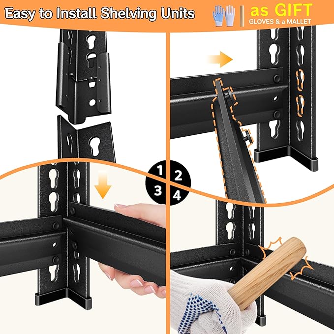 SUPPNEED Metal Garage Shelving Unit: 47.2" W x 15.7" D x 71.6" H Black
