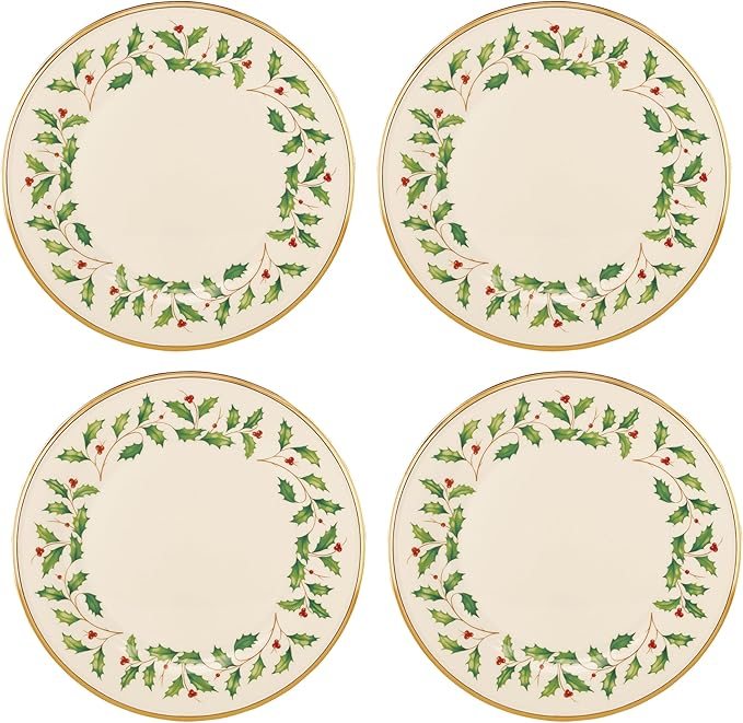 Lenox Holiday Porcelain Christmas Dinner Plate Set for 4