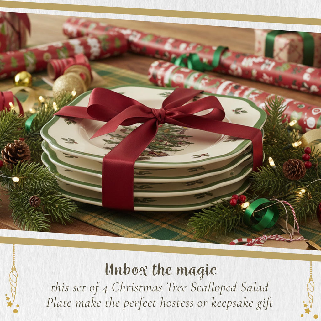 Spode – Christmas Tree – Christmas Tree Scalloped Salad Plate - Set of 4