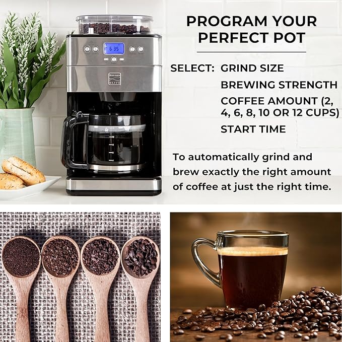 Kenmore Elite Grind and Brew Coffee Maker 12 Cup with Built‑In Burr Grinder