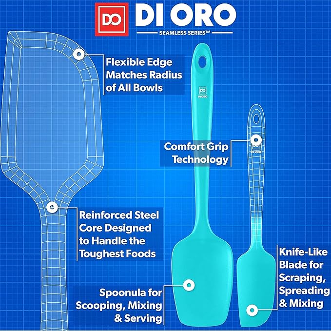 DI ORO Silicone Spatula Set - 600F Heat Resistant, 4-Pc Teal