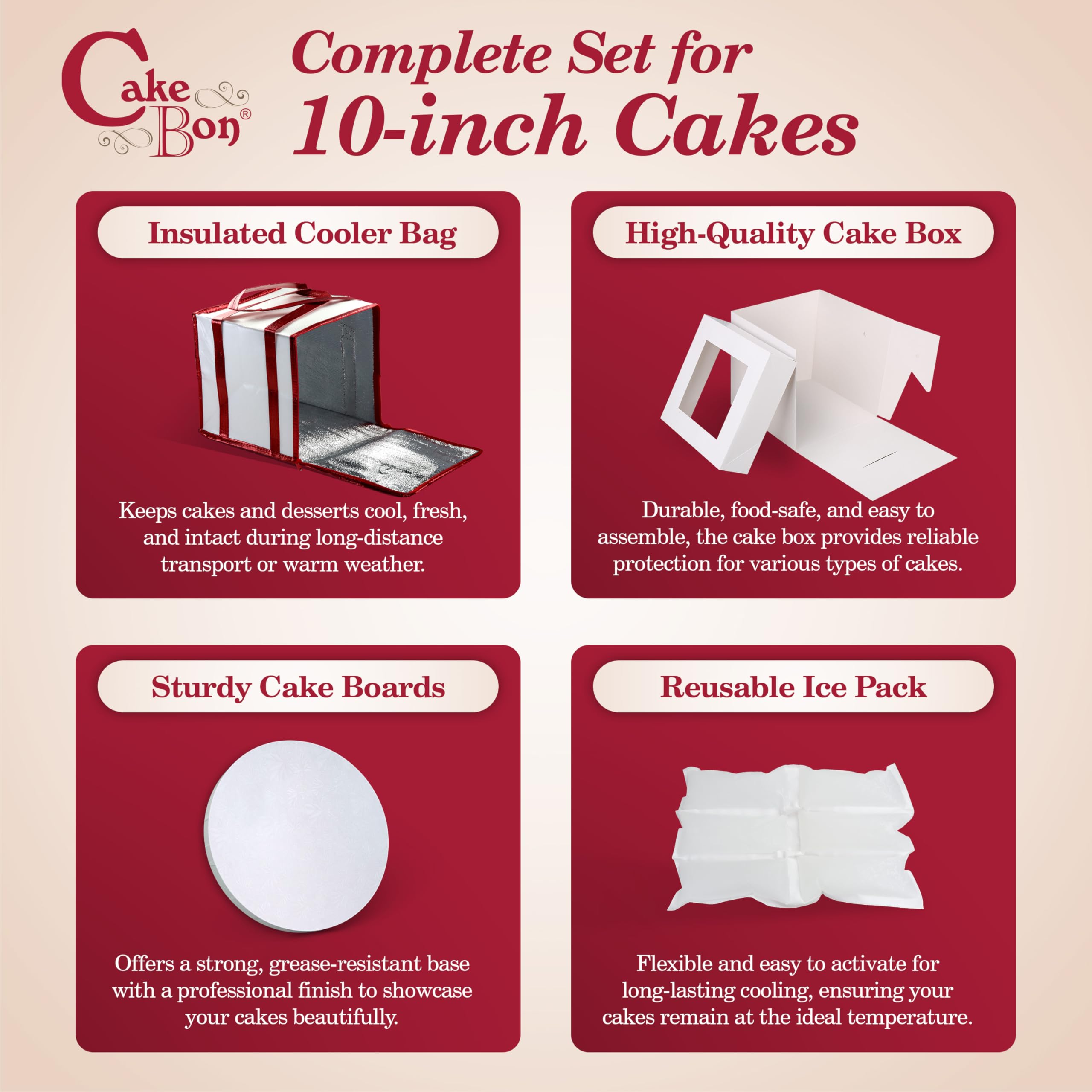 Cakebon 10" Cake Box Drum Insulated Bag White Round Wrapped 1Pack