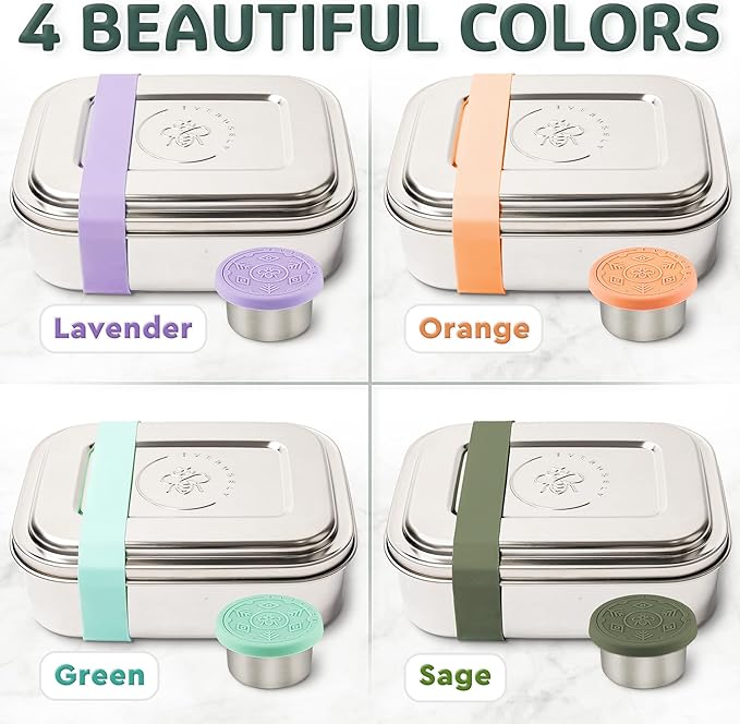 Stainless Steel Bento Box + Condiment Container - Green, 60oz / 1.8 L