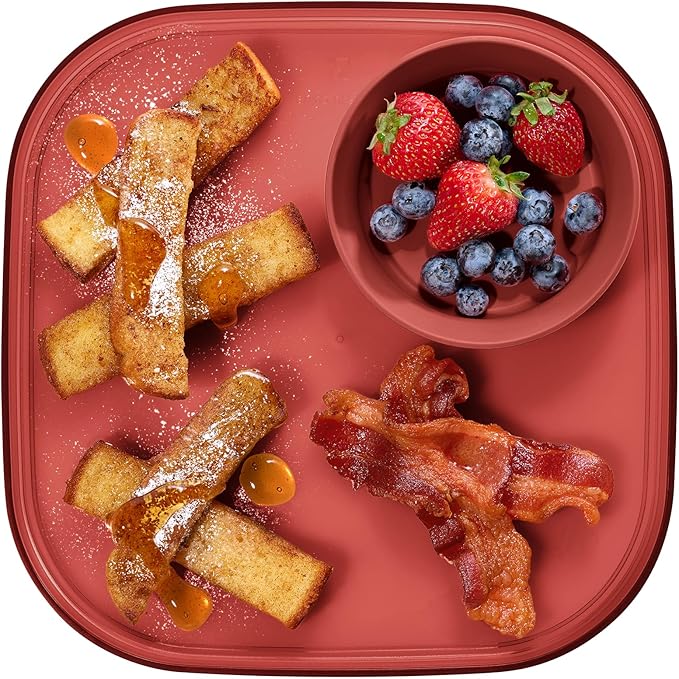 Madesmart Dipware Reusable Dining Plate, Serving Tray for Appetizers and Snacks, Sandwiches, Hummus, Sauces, Stackable & Removable Dip Bowl, Red