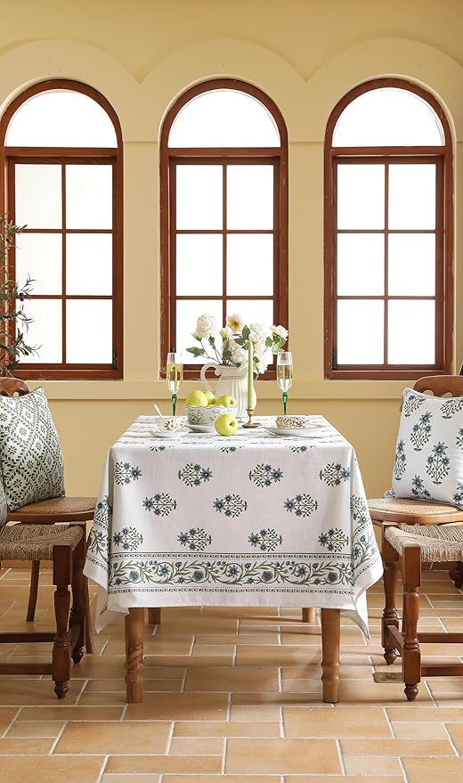 ISAENNE Designer French Linen Rectangular Tablecloth,110"x63"-Mosella F