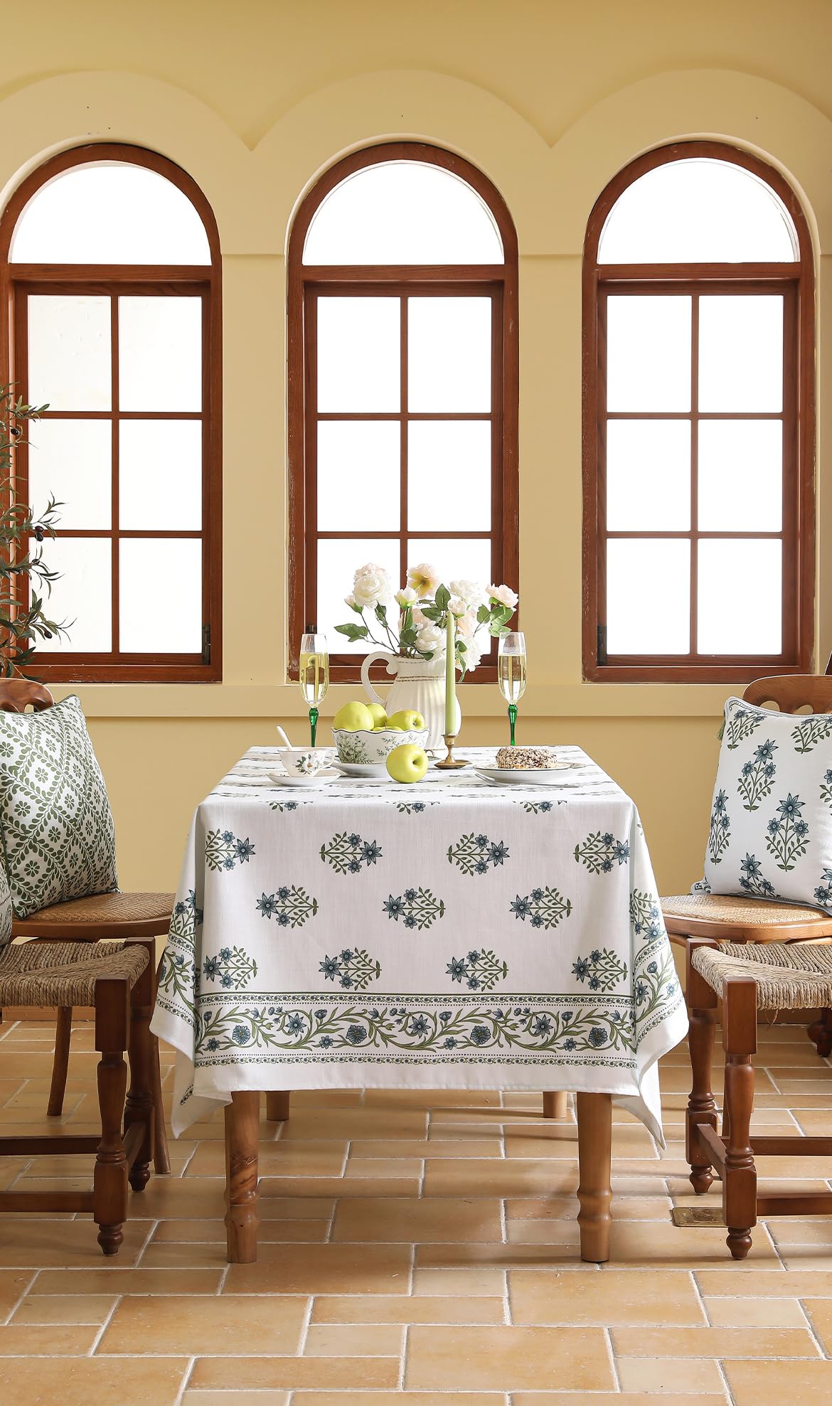 ISAENNE Designer French Linen Rectangular Tablecloth,110"x63"-Mosella F