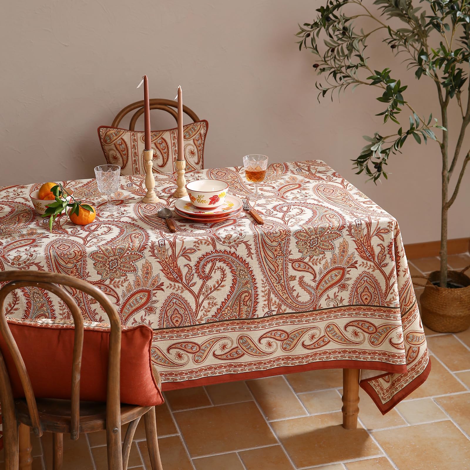 ISAENNE Designer Vintage Linen Rectangular Tablecloth,71"x55"-Chauffrey D