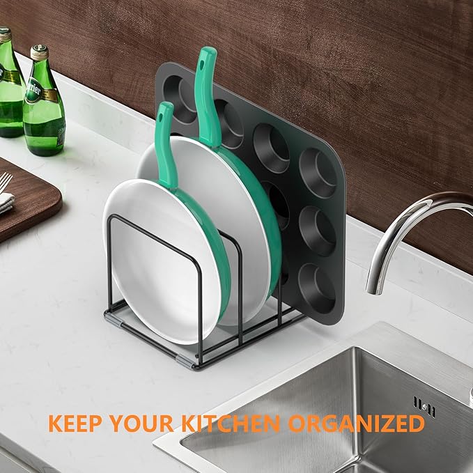 KORRTFID Kitchen Cabinet Organizer, 2PCS Steel Cookware Holder, Divided Holder with 3 Slots for Skillets Baking Tray and Chopping Board Rack - Pan Holder Storage (2.2 Inch Width Slots)