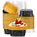EUSOAR Creme Brulee Ramekins Disposable, 50pcs 10oz Cupcake Liners Foil Baking Cups with Lids, Aluminum Muffin Cups Square Dessert Wrappers Mini Cake Loaf Bread Pans for Wedding Birthday Party