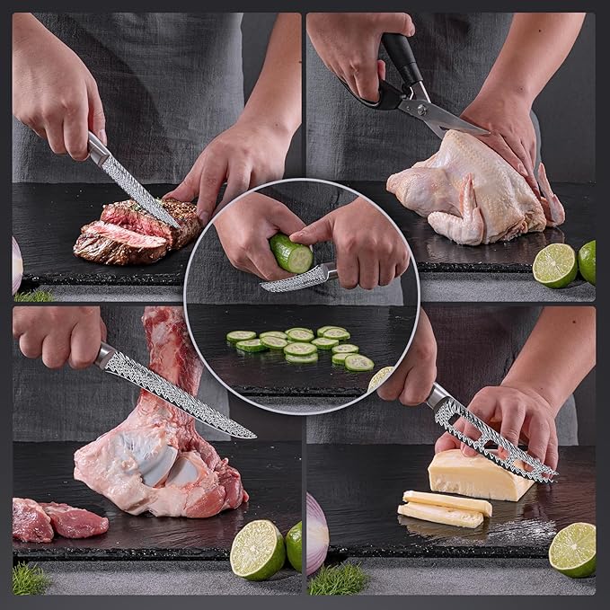Knife Set, Astercook 21 Pieces Kitchen Knife Set with Built-in Sharpener, German Stainless Steel Knife Block Set, Razor-Sharp Knives with Full-tang Handle, Dishwasher Safe Kitchen Utensils Set