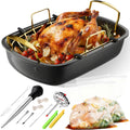 Turkey Roasting Pan, 17x13 Inch Roaster with Removable Rack, Black&Gold