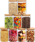 ComSaf Square Glass Containers With Lids 1.2 Qt, Set of 9 Pantry Galss Jars