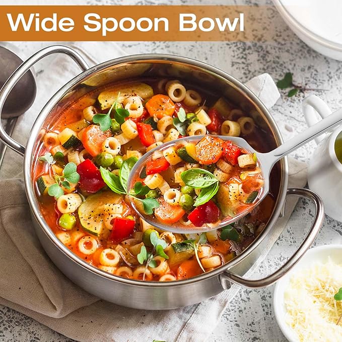 Extra Large Serving Spoons Set of 6-Piece, 11.7-Inch Serving Slotted Spoon x 3 Serving Spoon x 3, 18/8 Stainless Steel Serving Utensil for Buffet, Parties, Catering - Dishwasher Safe(6-Pack, Silver)