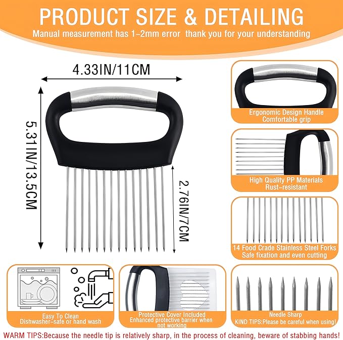 Onion Holder for Slicing,1PCS Stainless Steel Onion Slicer Holder,Onions Cutter,Vegetable Chopper,Lemon Slicer,Food Slicer Assistant Tool for Tomato,Potato,Avocados,Eggs,Fruit and Meat,Kitchen Gadgets