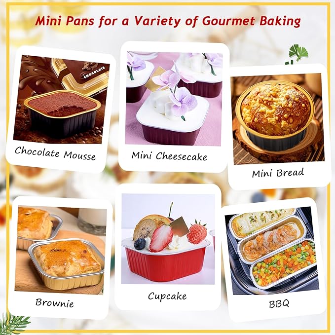 LNYZQUS 5oz Mini Cake Pans with Lids, Small Brownie Baking Tins 120 Pack