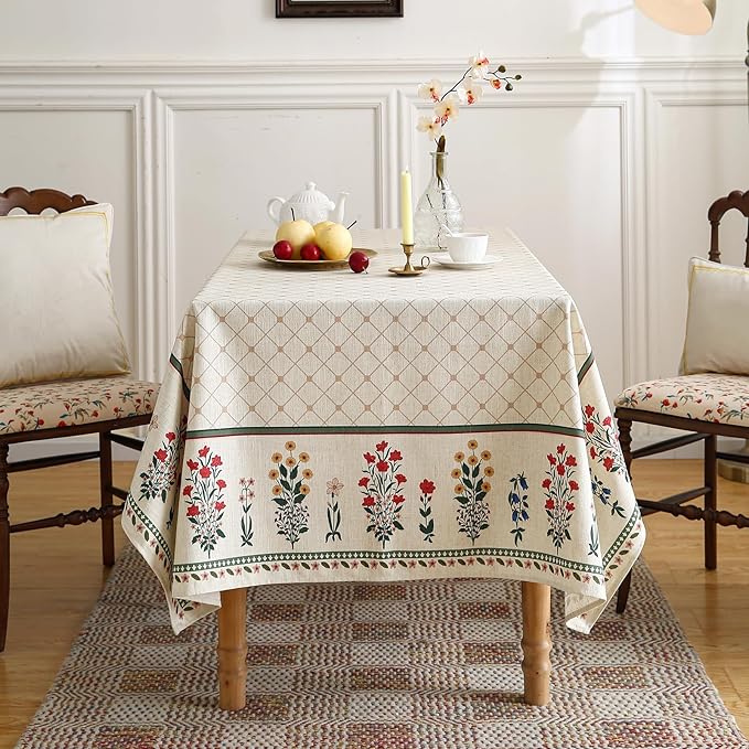 ISAENNE Designer French Linen Rectangular Tablecloth,102"x63"-Bertina E