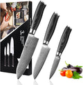Wakoli Mikata Santoku Knife Set, 3-Piece VG10 Damascus, Micarta Handles
