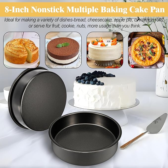 8 Inch Cake Pan, 3PCS Nonstick Baking Pans Set with 100PCS Parchment Paper