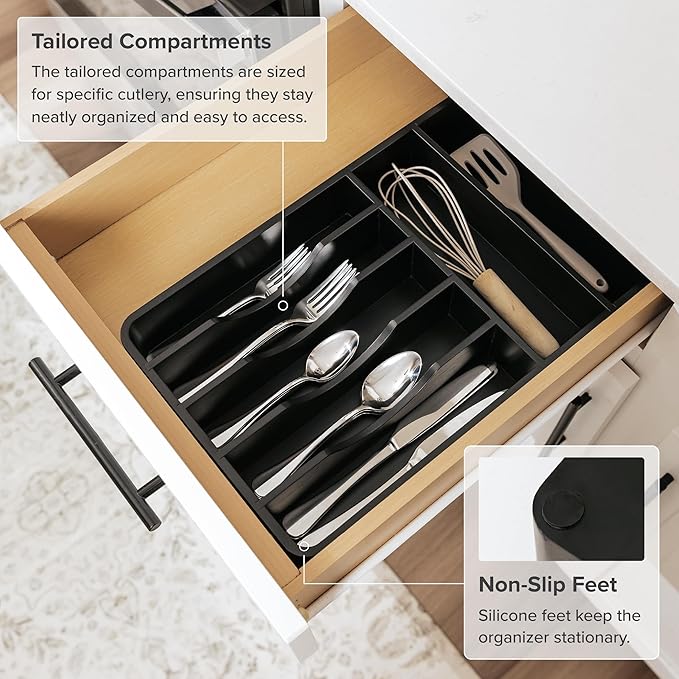 KitchenEdge Silverware & Utensil Organizer, Fixed 10.5 in, Black